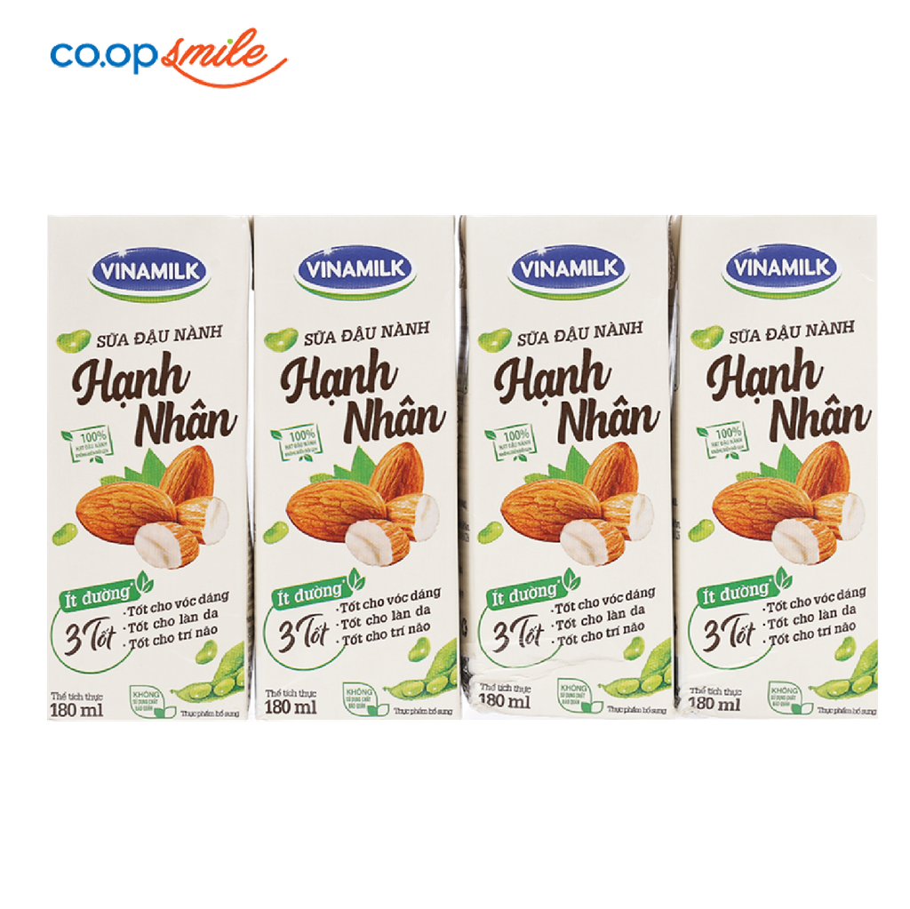 Sữa đậu nành hạnh nhân Vinamilk lốc 4x180ml