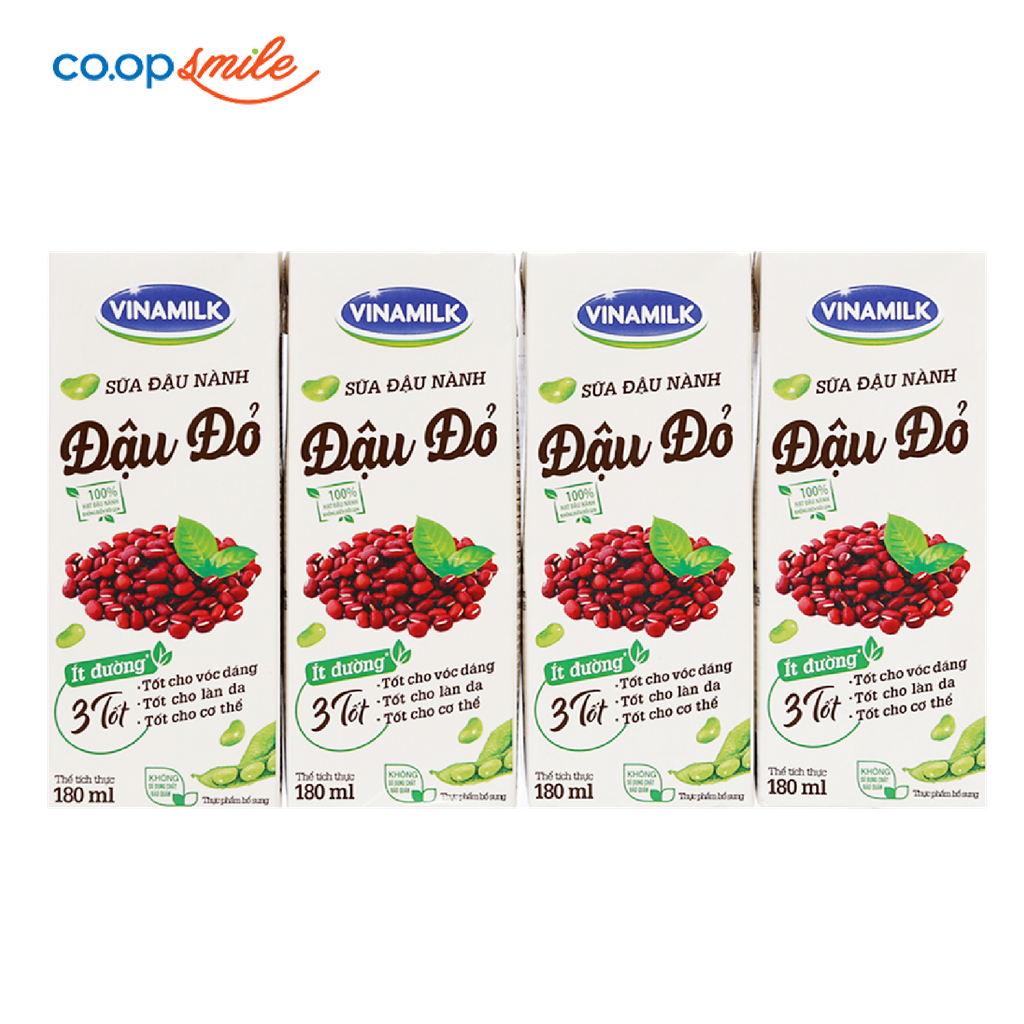 Sữa đậu nành đậu đỏ Vinamilk lốc 4x180ml