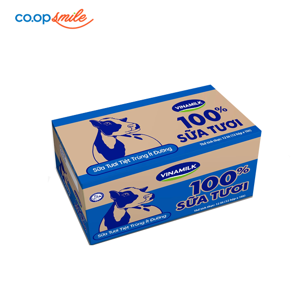 Sữa tươi tiệt trùng Vinamilk 100% sữa tươi ít đường thùng 12x1lít