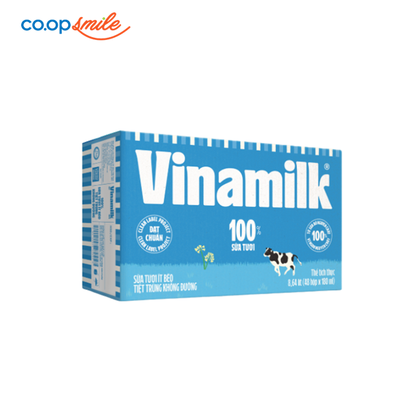 Sữa tươi tiệt trùng Vinamilk 100% ít béo không đường thùng 48x180ml