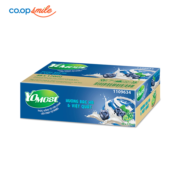 Yomost sữa chua trái cây bạc hà việt quất 48 hộp x 170ml