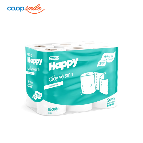 Giấy vệ sinh Co.op Happy không lõi 2 lớp lốc 18