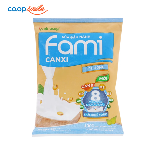 Sữa đậu nành FAMI canxi ít đường bịch 200ml