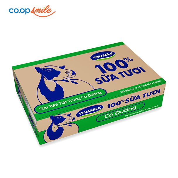 Sữa tươi tiệt trùng Vinamilk 100% có đường thùng 48x180ml