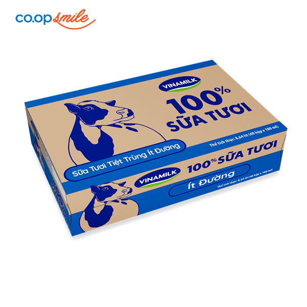 Sữa tươi tiệt trùng Vinamilk 100% ít đường thùng 48x180ml