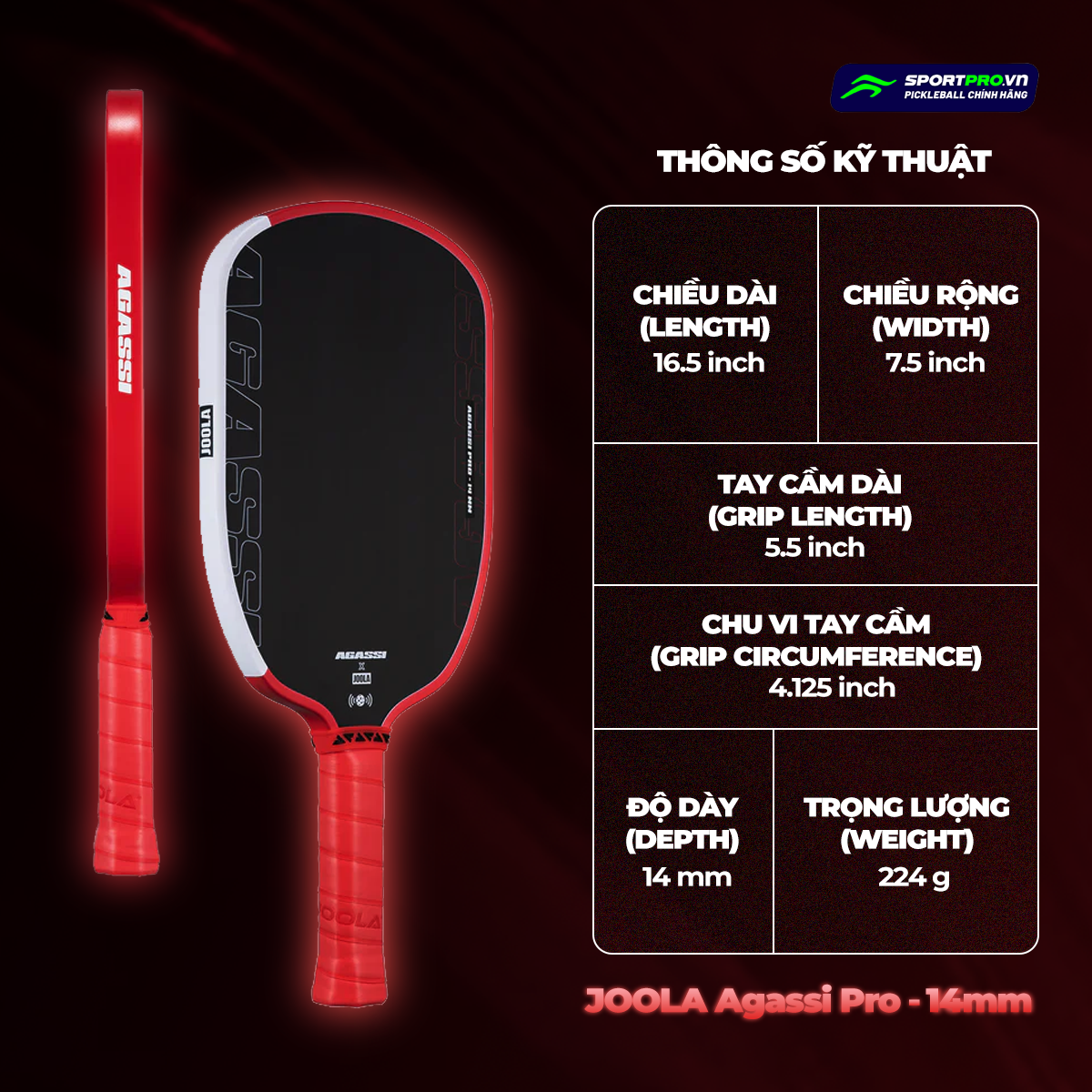  Vợt pickleball Joola Agassi Pro 14mm 300834-14MM 