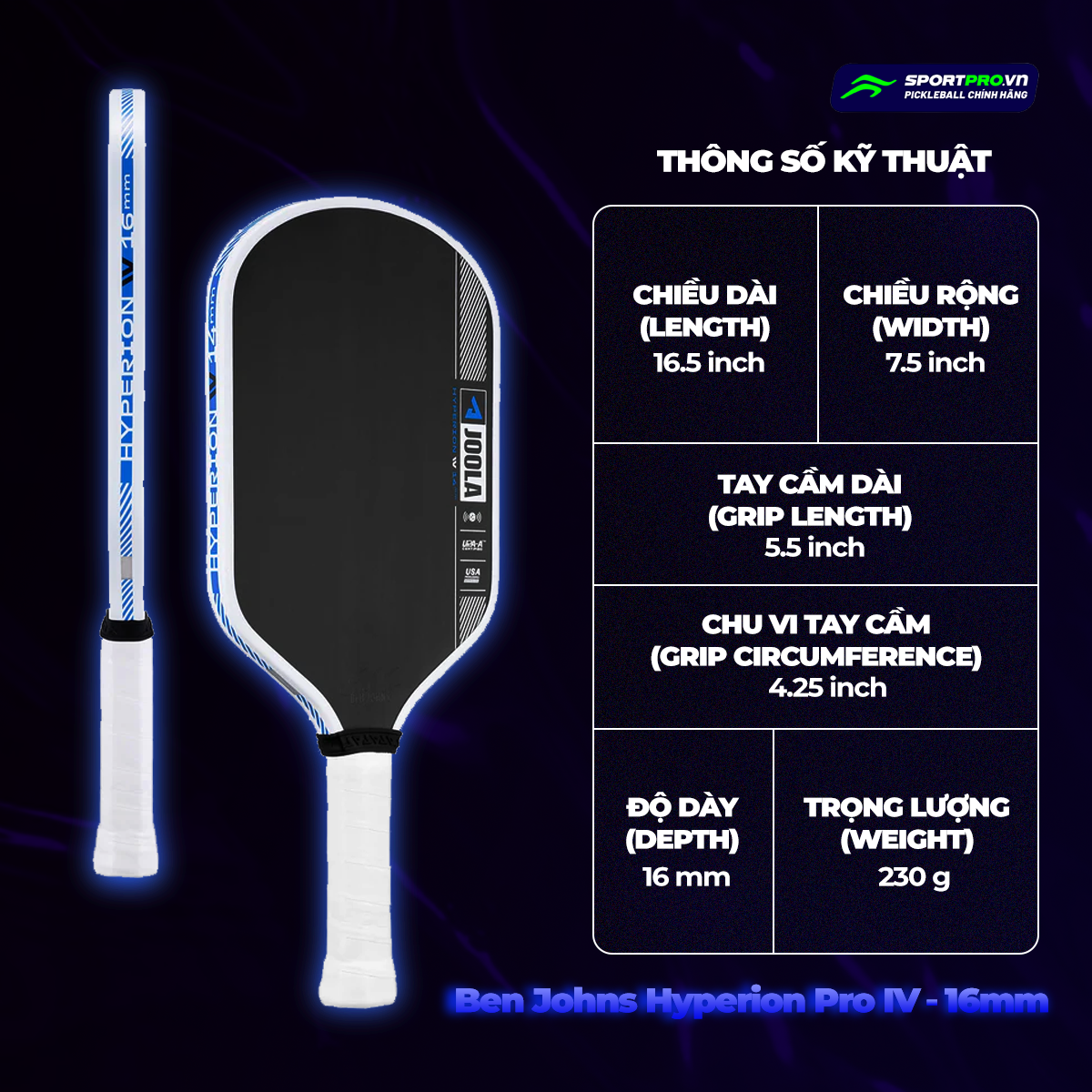  Vợt Pickleball Joola Ben Johns Hyperion Pro IV 16mm 300831-16MM 