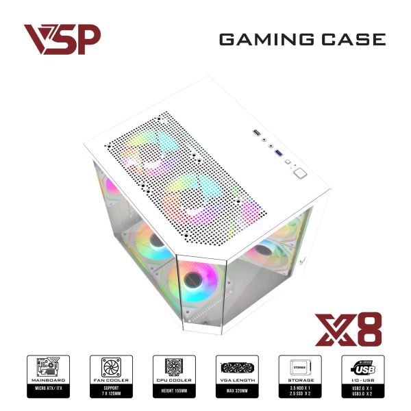 Vỏ Case VSP X8 - MATX - Trắng/White
