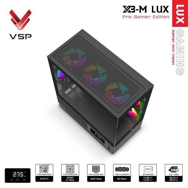 Vỏ Case VSP Aqual X3-M Lux Đen/Black | Micro-ATX