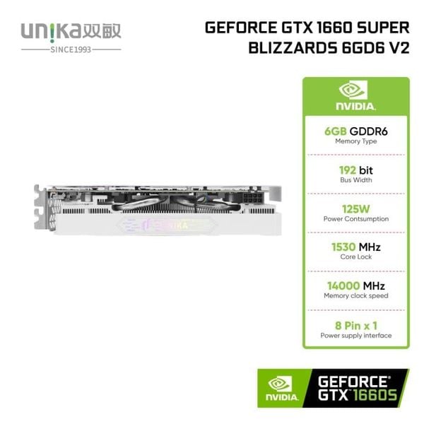 Card màn hình VGA  Unika GeForce GTX 1660 Super Blizzards 6GD6 V2 - Trắng/White