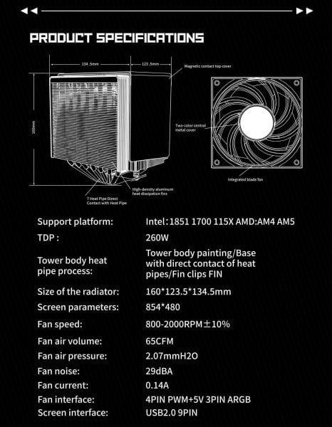 Tản Nhiệt Khí Leopard KF720 LCD 5 inch Đen/Black