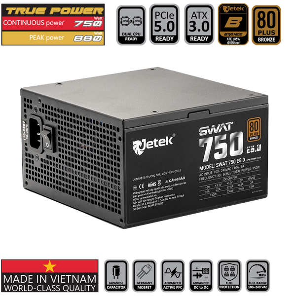 Nguồn Jetek SWAT750 E5.0 750W 80 Plus Bronze