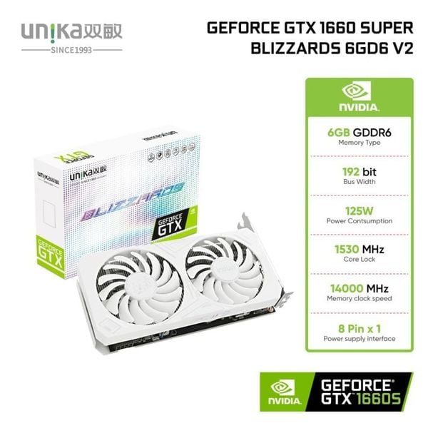 Card màn hình VGA  Unika GeForce GTX 1660 Super Blizzards 6GD6 V2 - Trắng/White