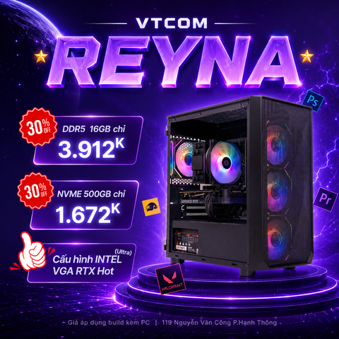PC VTCOM REYNA Intel Ultra 5-225F/ VGA RTX 5050/ 16GB/ 256GB