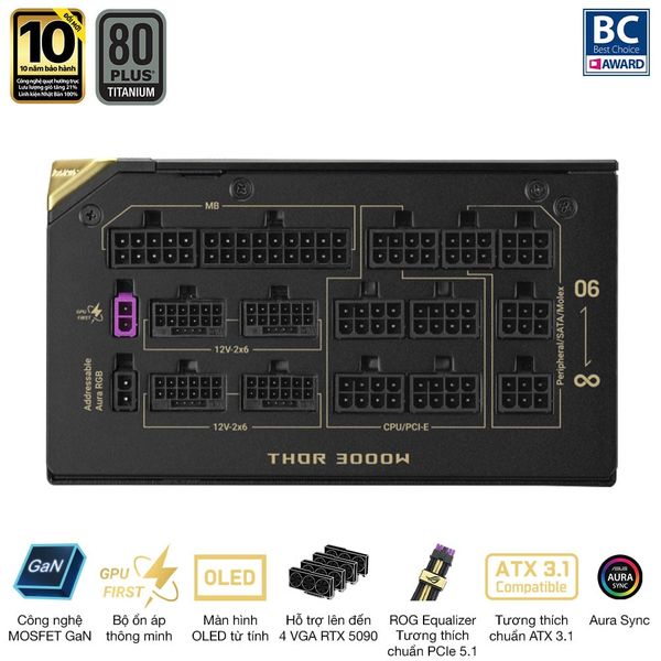 Nguồn ASUS ROG THOR TITANIUM III EDITION 20 PCIe 5.1 3000W 80 Plus Titanium