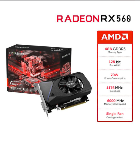 Card Màn Hình AMD Radeon RX 560 Unika Blizzard White | 4GB GDDR5, 1024 SP, 400W - New