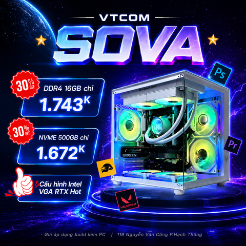 PC VTCOM SOVA Intel I5-14400F/ VGA RTX 5050/ 16GB/ 500GB