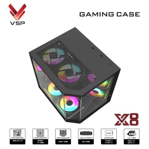Vỏ Case VSP X8 Đen/Black | MATX (không kèm fan)