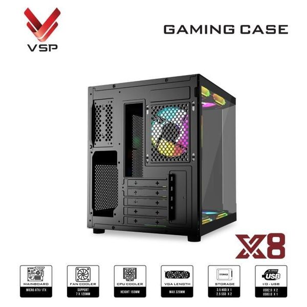 Vỏ Case VSP X8 Đen/Black | MATX (không kèm fan)