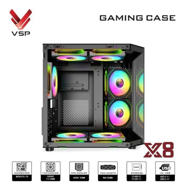 Vỏ Case VSP X8 Đen/Black | MATX (không kèm fan)