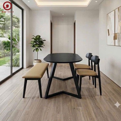  BA-109 Bộ Bàn Ăn Grace Wood Oval và 2 Ghế Inova + Ghế Băng 