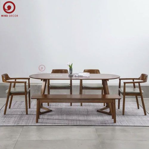  BA-58 Bộ Bàn Ăn Grace Oval và 4 ghế Hirosima + Ghế Băng 