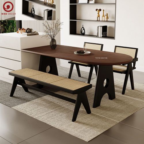  BAC-108 Bộ bàn ăn 2 ghế Vleg kết hợp Ghế Băng Mây Rattan 