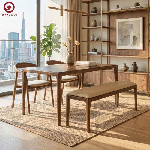  BA-42 Bộ Bàn Ăn Neva 2 Ghế Neva Có Tay Gỗ ASH + Ghế Băng Neva 