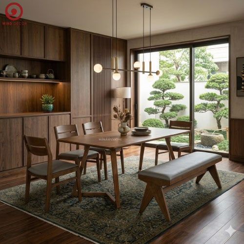  BA-16 Bộ Bàn Ăn Grace Wood và 2 ghế Vega, Ghế Băng Rattan Rubber 