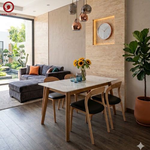  BAC-74 Bộ bàn ăn Uli Ceramic và 4 ghế Neva không tay 
