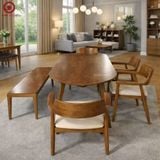  BA-85 Bộ Bàn Ăn Grace Wood Oval và 4 ghế Hirosima + Ghế Băng Neva 