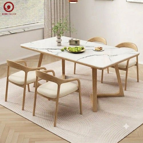  BA-99 Bộ bàn ăn Grace Wood Ceramic và 4 Ghế Neva Có Tay Gỗ ASH 