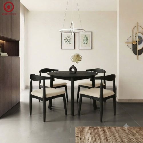  BA-114 Bộ Bàn Ăn Luna Round và 4 Ghế Bull 