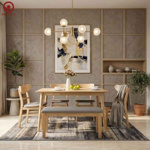  BA-44  Bộ Bàn Ăn 2 Ghế Mango + Băng Ghế 