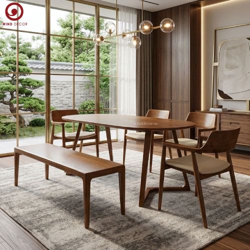  BA-85 Bộ Bàn Ăn Grace Wood Oval và 4 ghế Hirosima + Ghế Băng Neva 