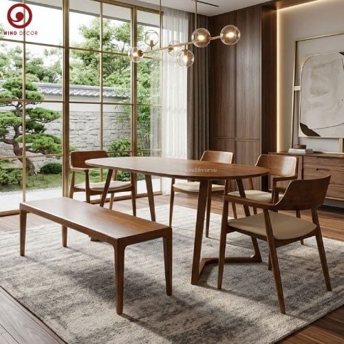  BA-85 Bộ Bàn Ăn Grace Wood Oval và 4 ghế Hirosima + Ghế Băng Neva 