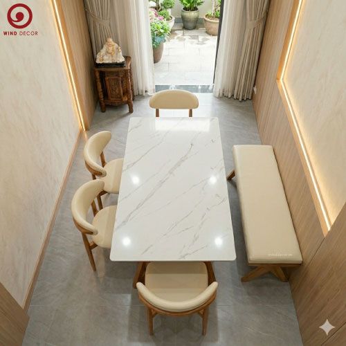  BA-20 Bộ bàn ăn Grace Wood Ceramic và 4 ghế Oleandro Rubber, Ghế Băng Rattan Rubber 