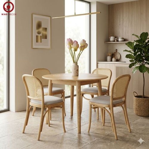  BAC-175  Bộ Bàn Ăn Luna Round và 4 Ghế Thonet 811 Hoffmann 