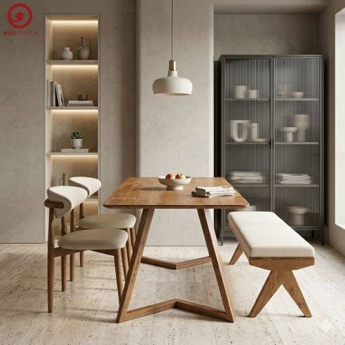 BA-37  Bộ Bàn Ăn Grace Wood và 2 ghế Oleandro Rubber, Ghế Băng Rattan Rubber 
