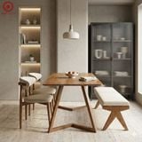  BA-37  Bộ Bàn Ăn Grace Wood và 2 ghế Oleandro Rubber, Ghế Băng Rattan Rubber 
