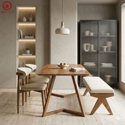 BA-37  Bộ Bàn Ăn Grace Wood và 2 ghế Oleandro Rubber, Ghế Băng Rattan Rubber 