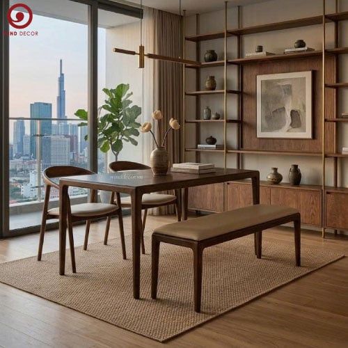  BA-42 Bộ Bàn Ăn Neva 2 Ghế Neva Có Tay Gỗ ASH + Ghế Băng Neva 
