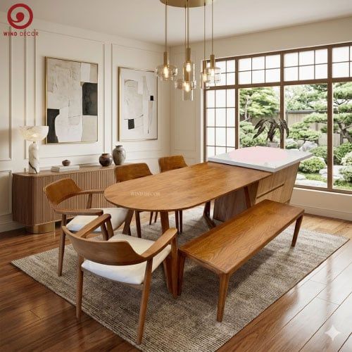  BA-85 Bộ Bàn Ăn Grace Wood Oval và 4 ghế Hirosima + Ghế Băng Neva 