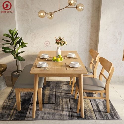  BA-44  Bộ Bàn Ăn 2 Ghế Mango + Băng Ghế 