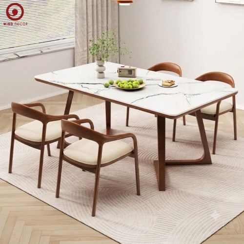  BA-99 Bộ bàn ăn Grace Wood Ceramic và 4 Ghế Neva Có Tay Gỗ ASH 