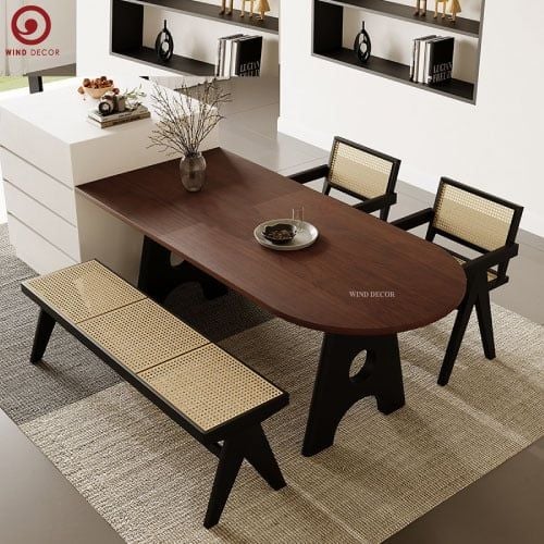  BAC-108 Bộ bàn ăn 2 ghế Vleg kết hợp Ghế Băng Mây Rattan 