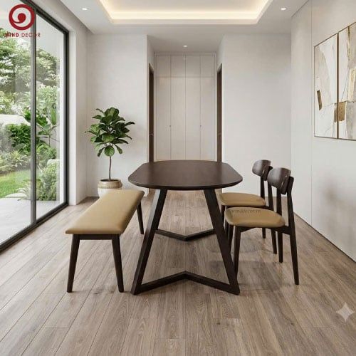  BA-109 Bộ Bàn Ăn Grace Wood Oval và 2 Ghế Inova + Ghế Băng 