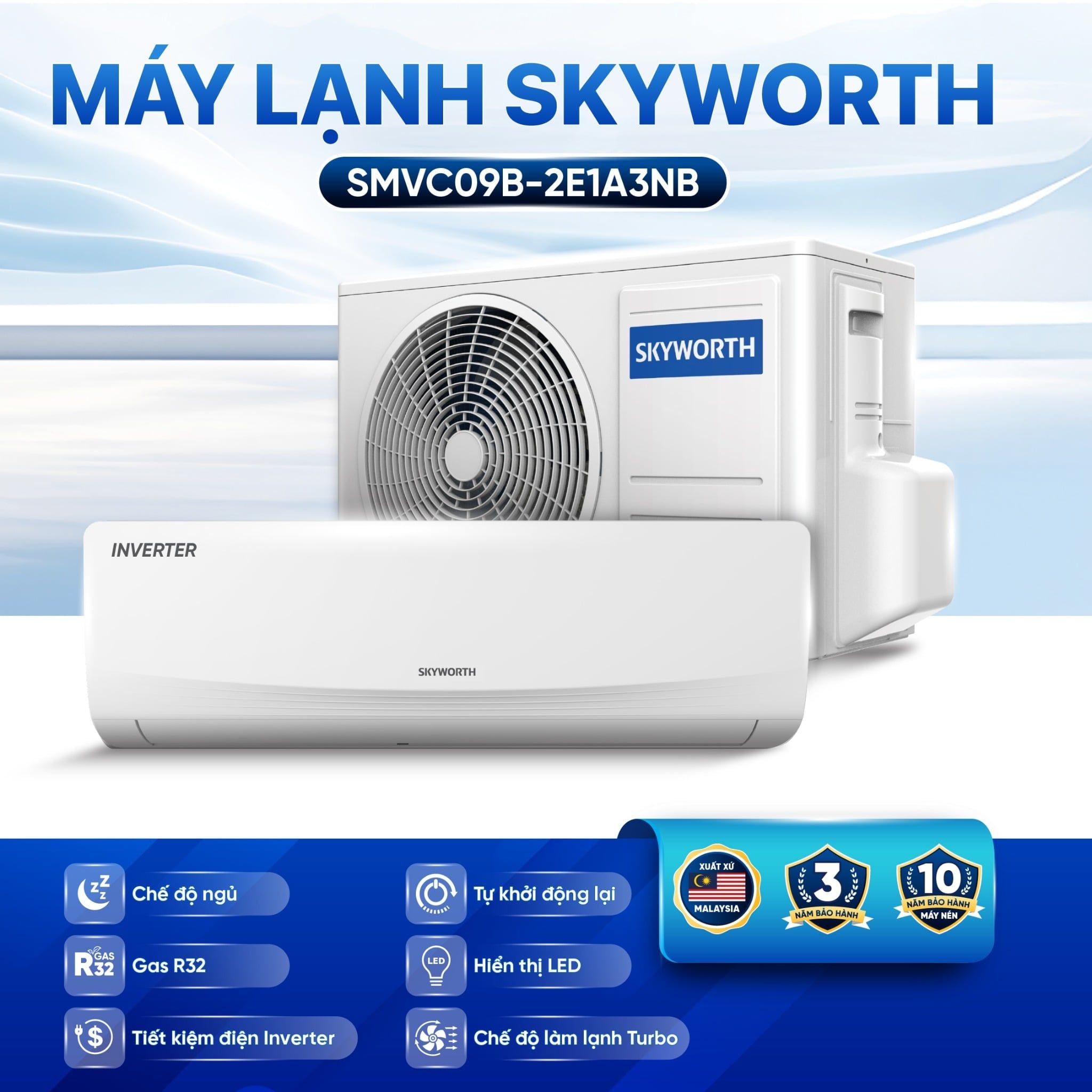  MÁY LẠNH SKYWORTH INVERTER | SMVC09B - 2E1A3NB 
