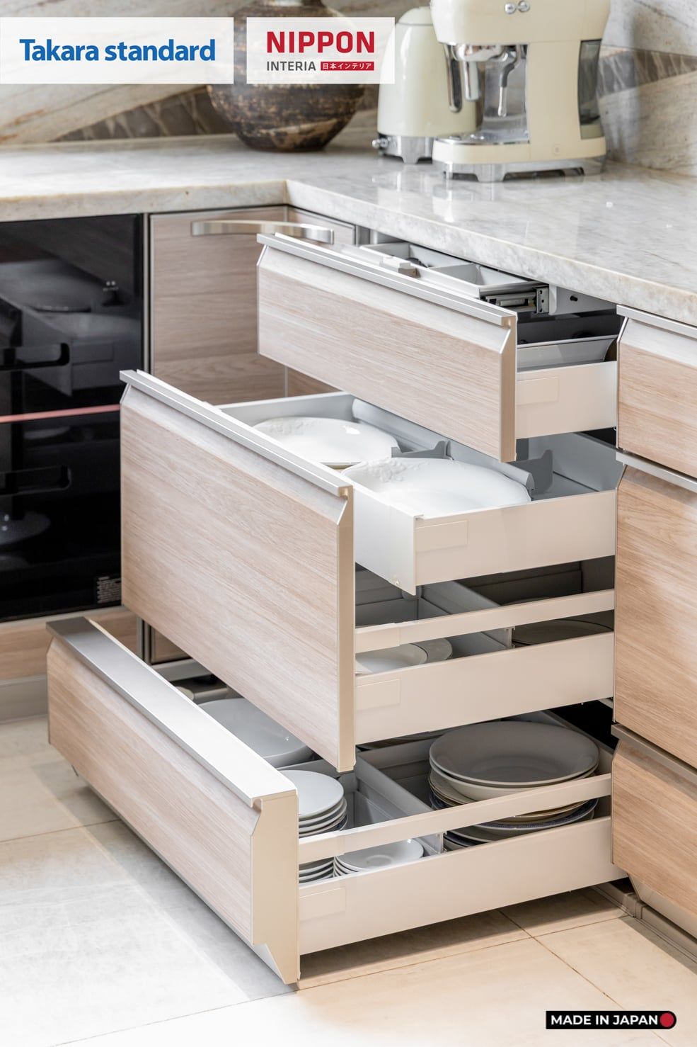 Hệ Tủ Bếp Nhật Bản Cao Cấp Lemure Chữ L Màu LJV - Biệt Thự Thủ Đức