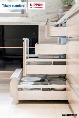 Hệ Tủ Bếp Nhật Bản Cao Cấp Lemure Chữ L Màu LJV - Biệt Thự Thủ Đức